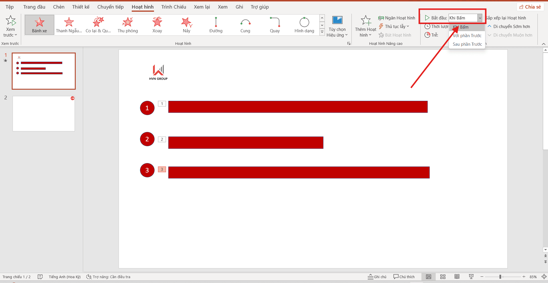 Thiết lập Animation