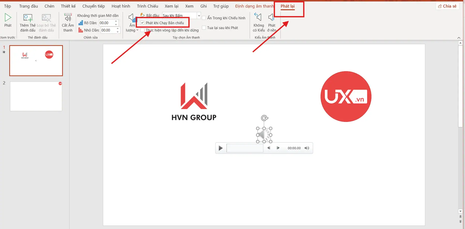 Thiết lập nhạc chạy hết toàn bộ Slide