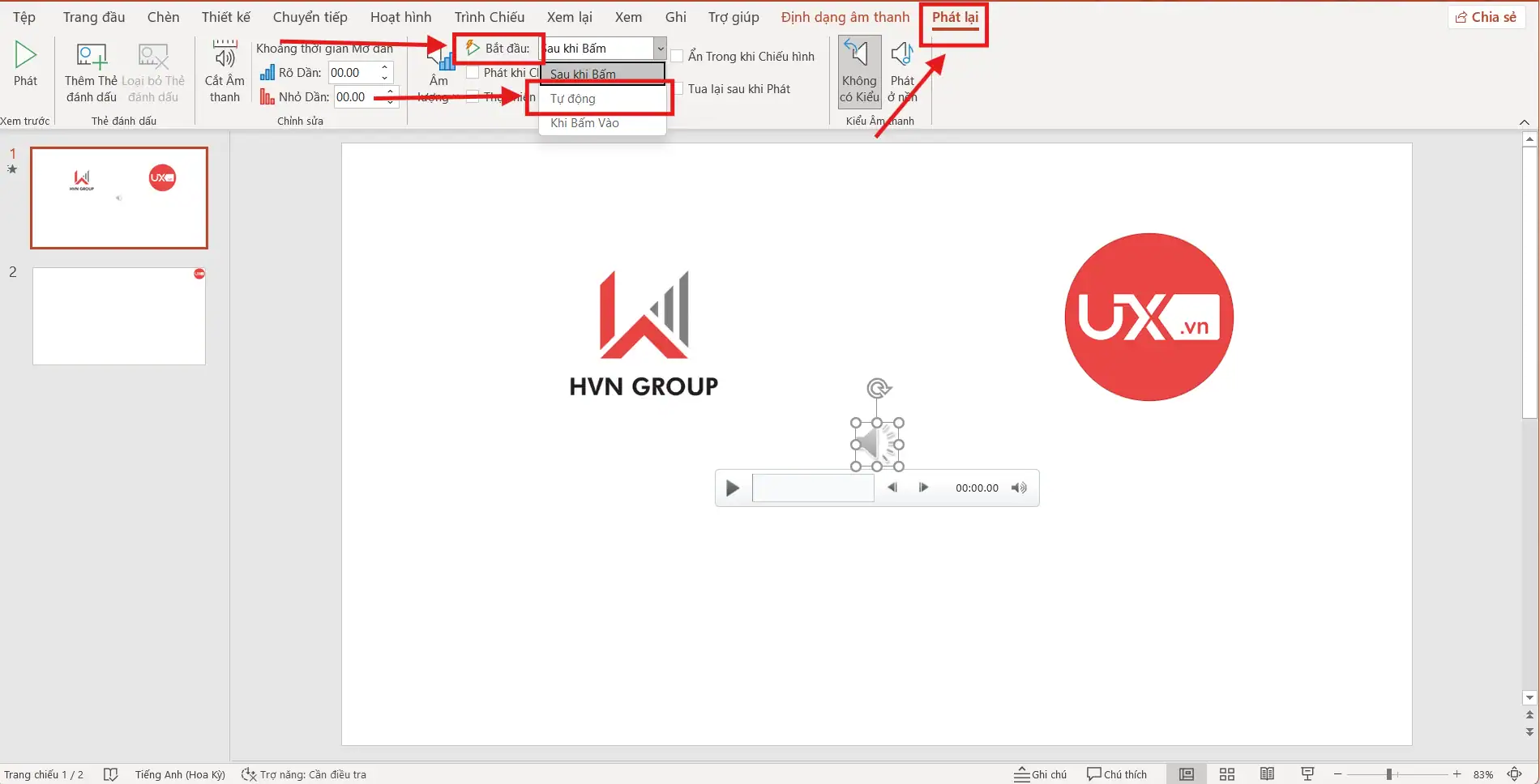 Thiết lập nhạc tự đông phát khi trình chiếu