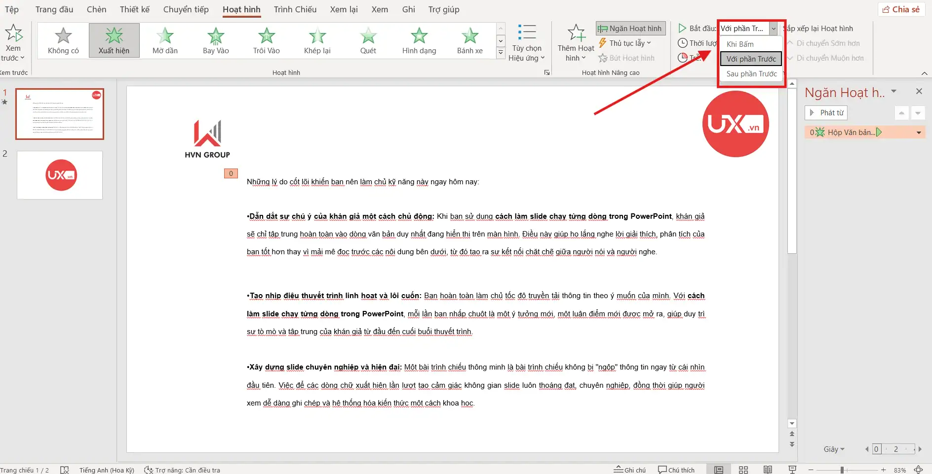 Thiết lập thời điểm bắt đầu