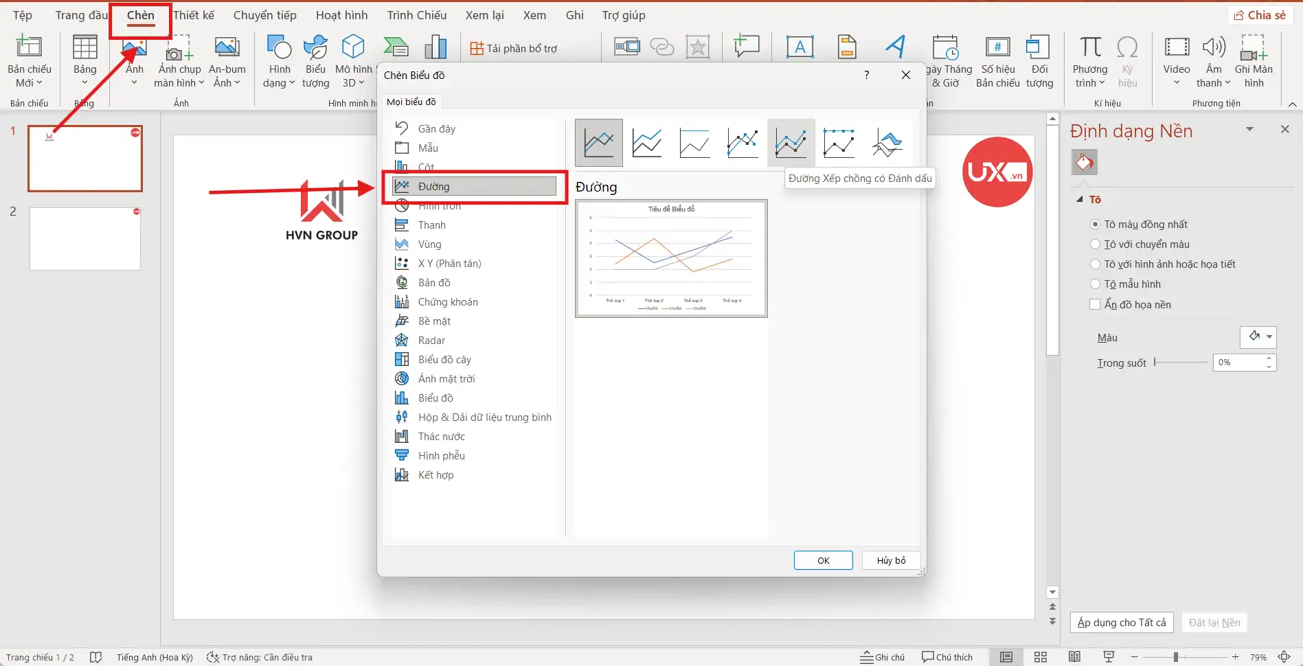 Vẽ biểu đồ đường trong Ppt