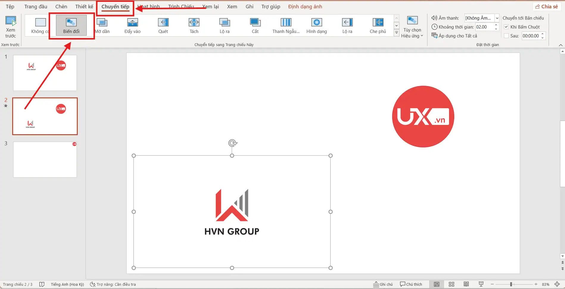 Áp dụng hiệu ứng Morph