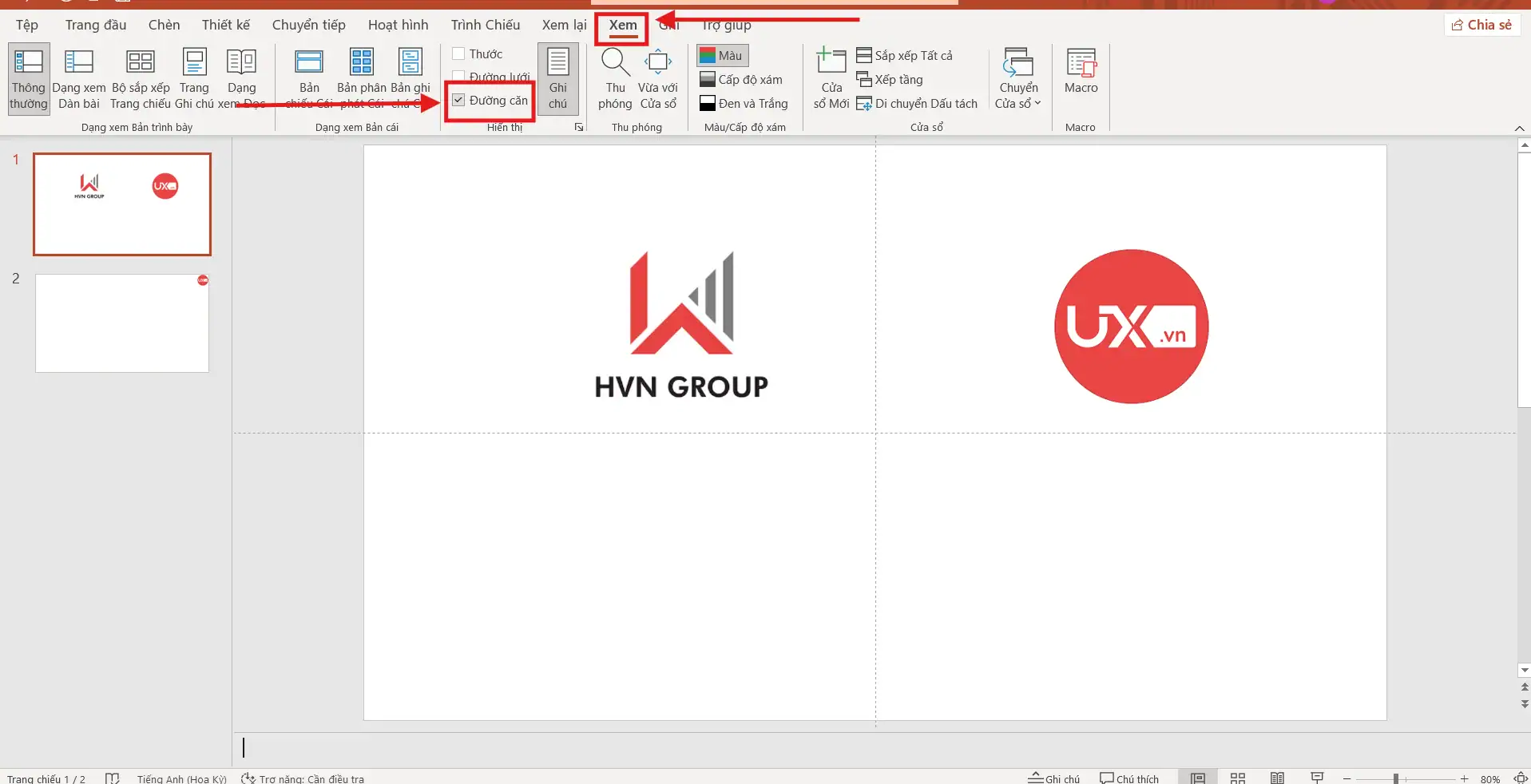 Cách chia đôi Slide trong Ppt bằng công cụ Guides