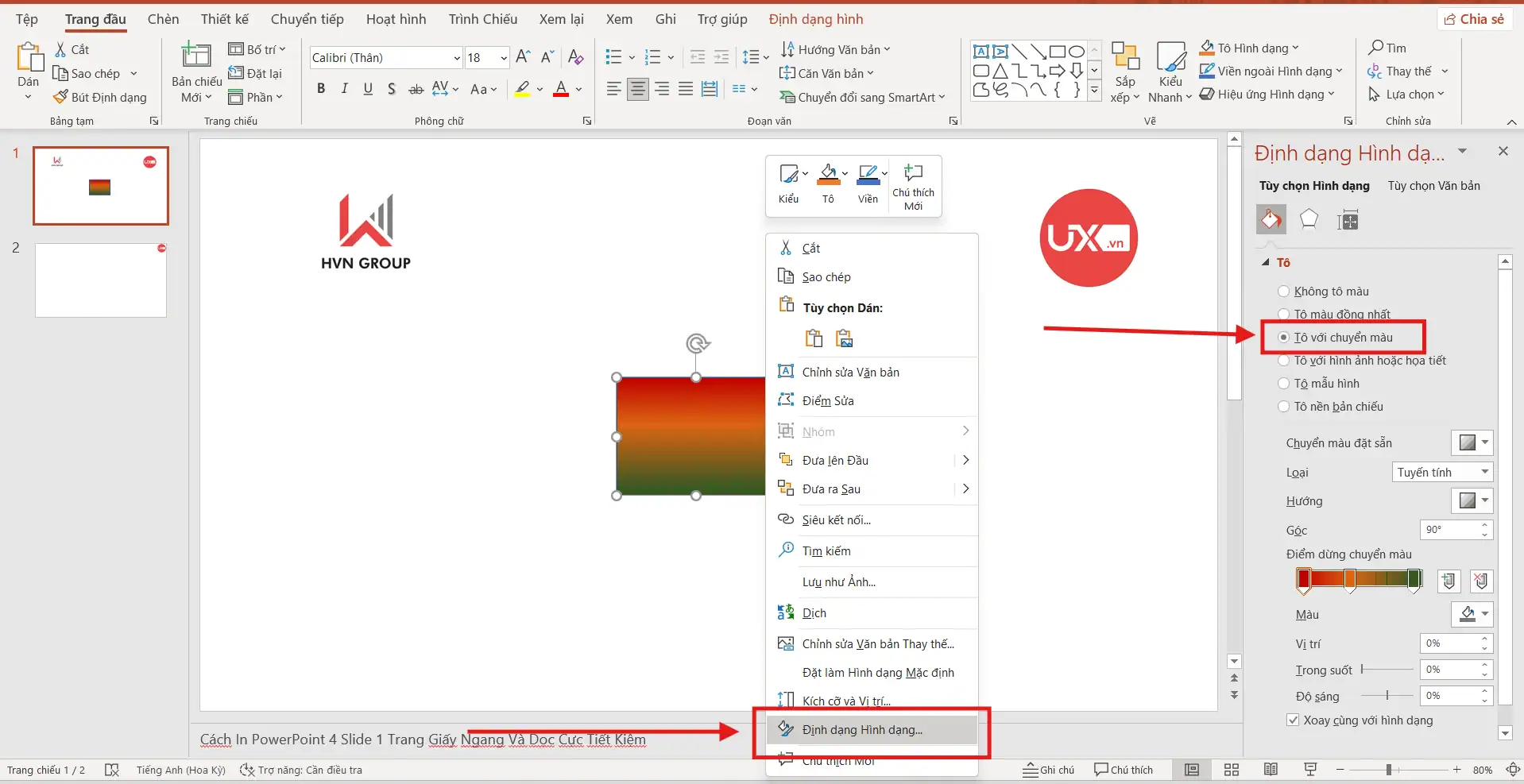 Cách chỉnh Gradient trong Ppt cho hình khối