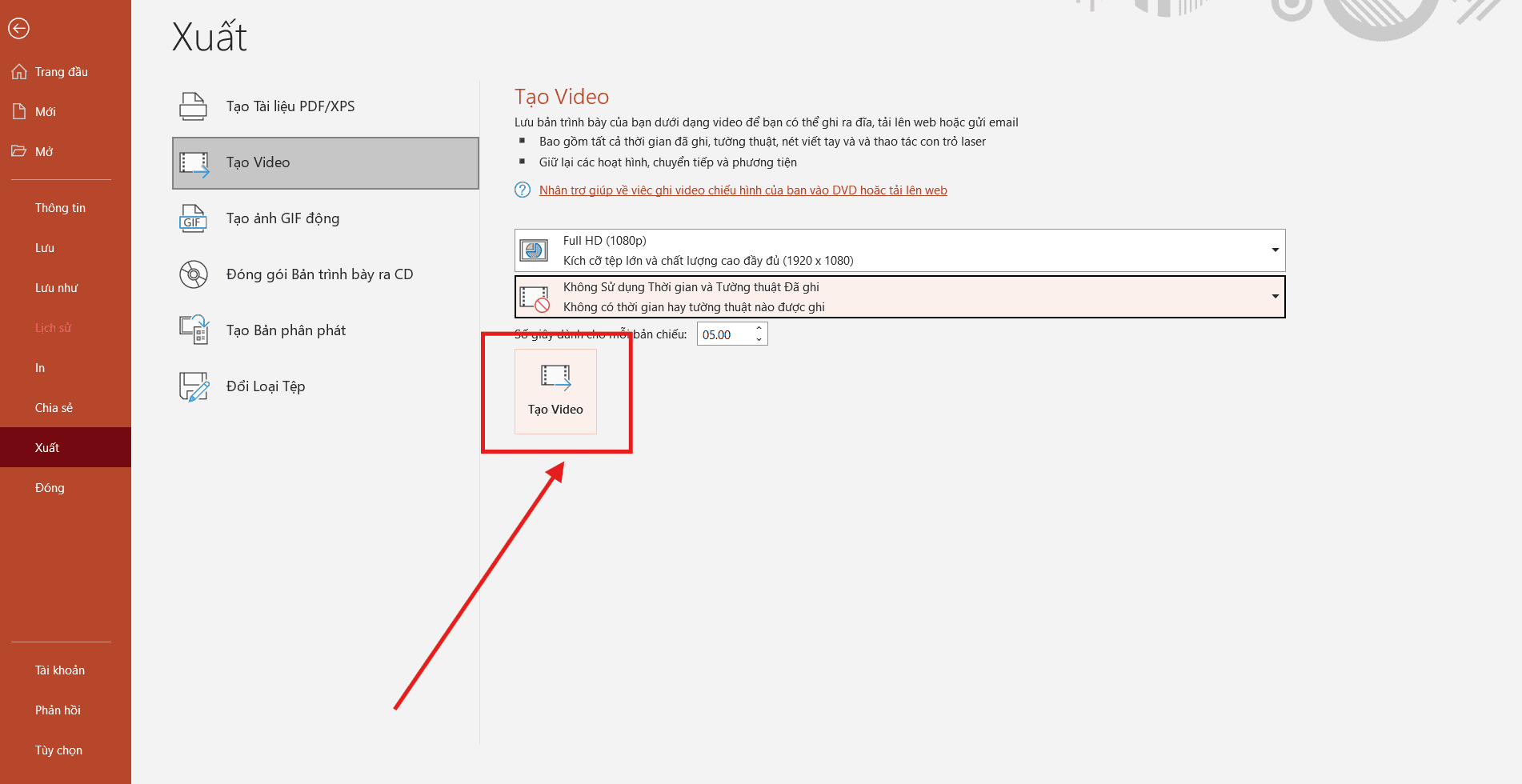 Cách chuyển Ppt sang video MP4