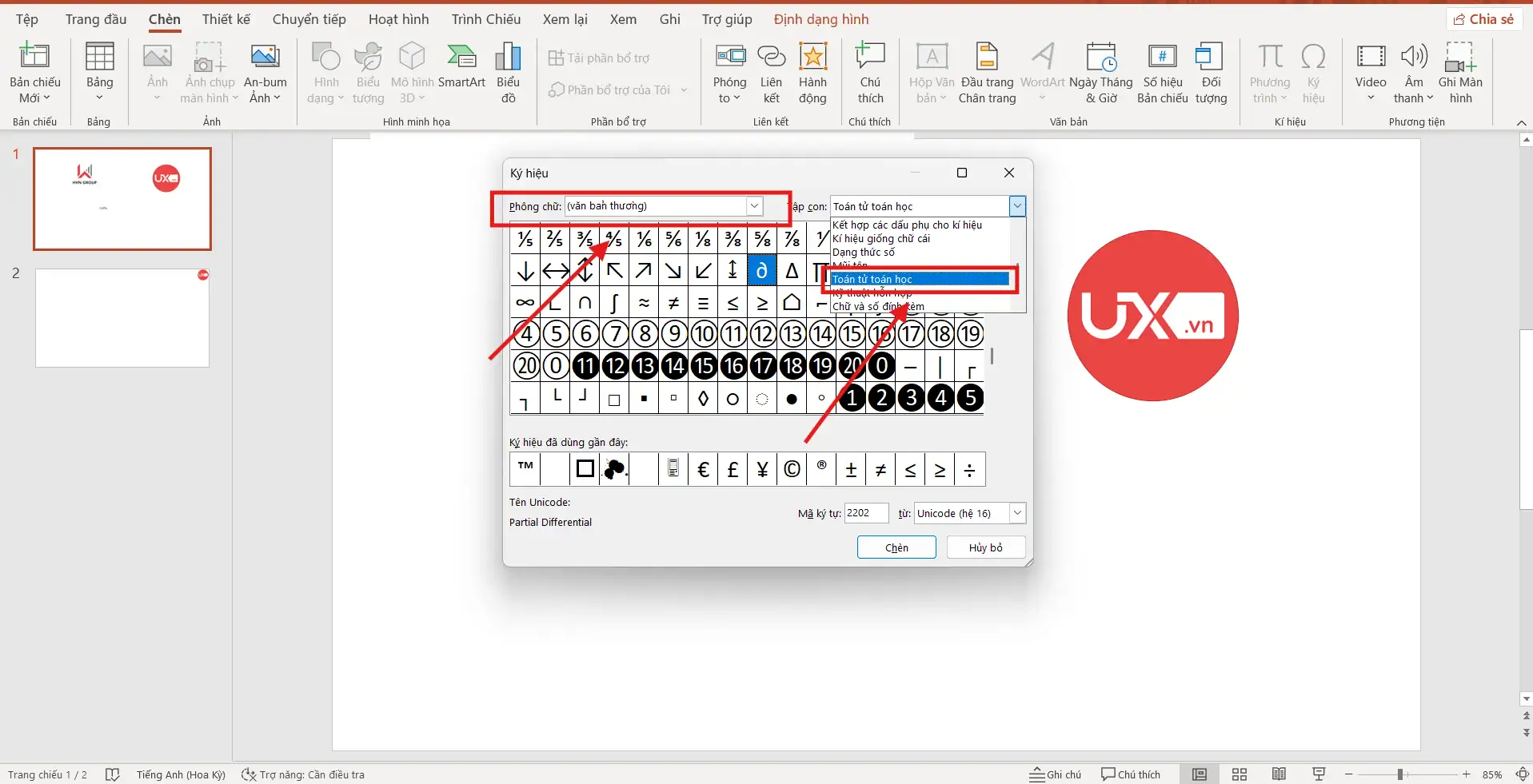 Cách đánh dấu lớn hơn hoặc bằng trong Ppt