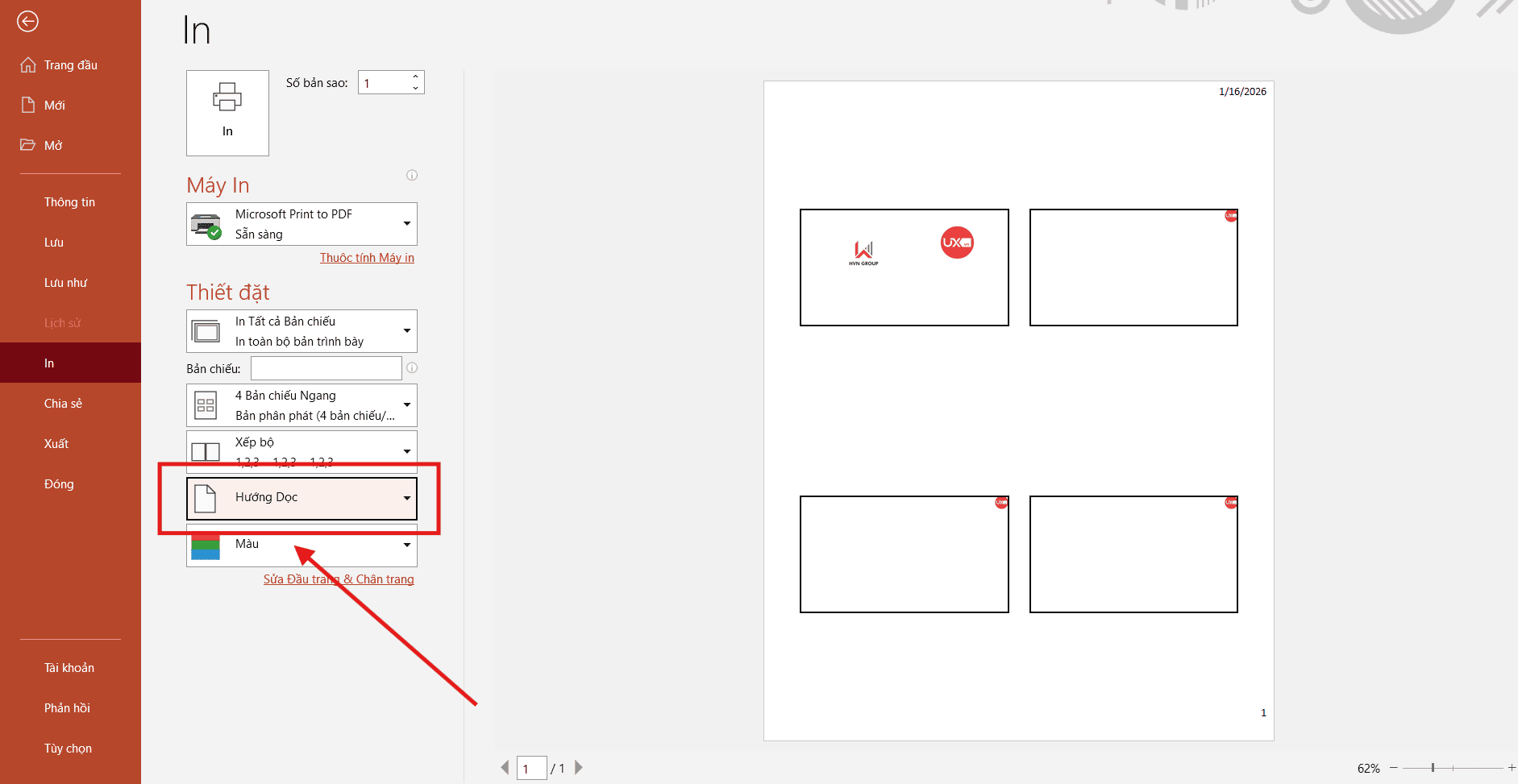 Cách in 4 Slides 1 trang giấy