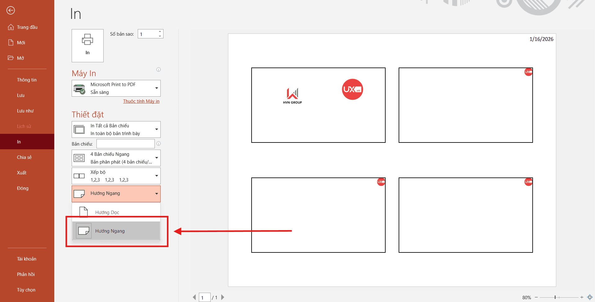 Cách in 4 Slides PowerPoint 1 trang giấy