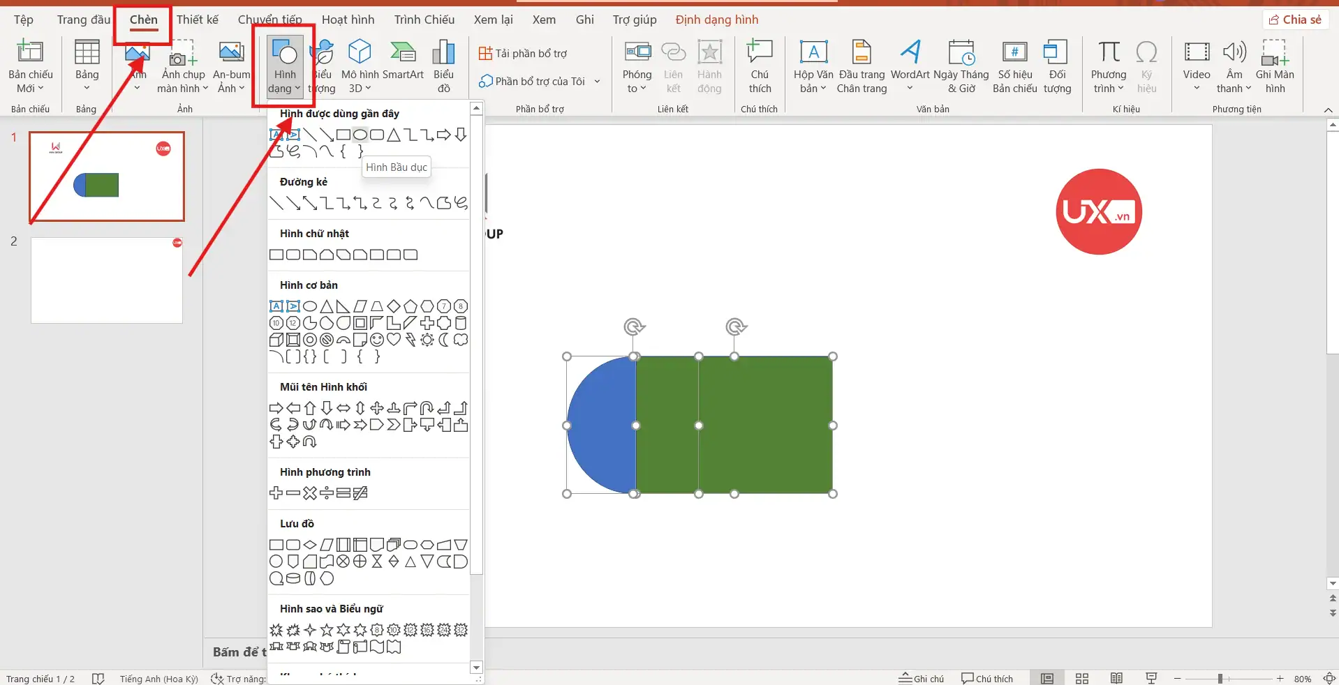 Cách mở Merge Shape trong Ppt