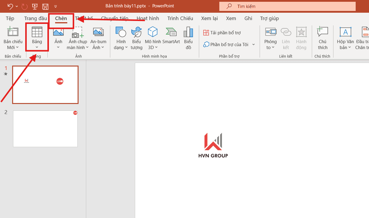 Cách tạo bảng trong PowerPoint