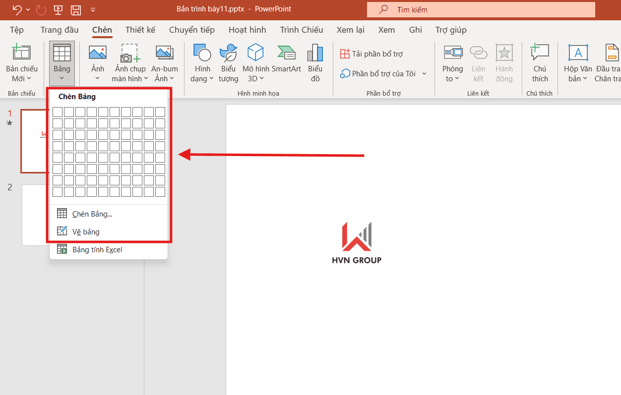 Cách tạo bảng trong Ppt