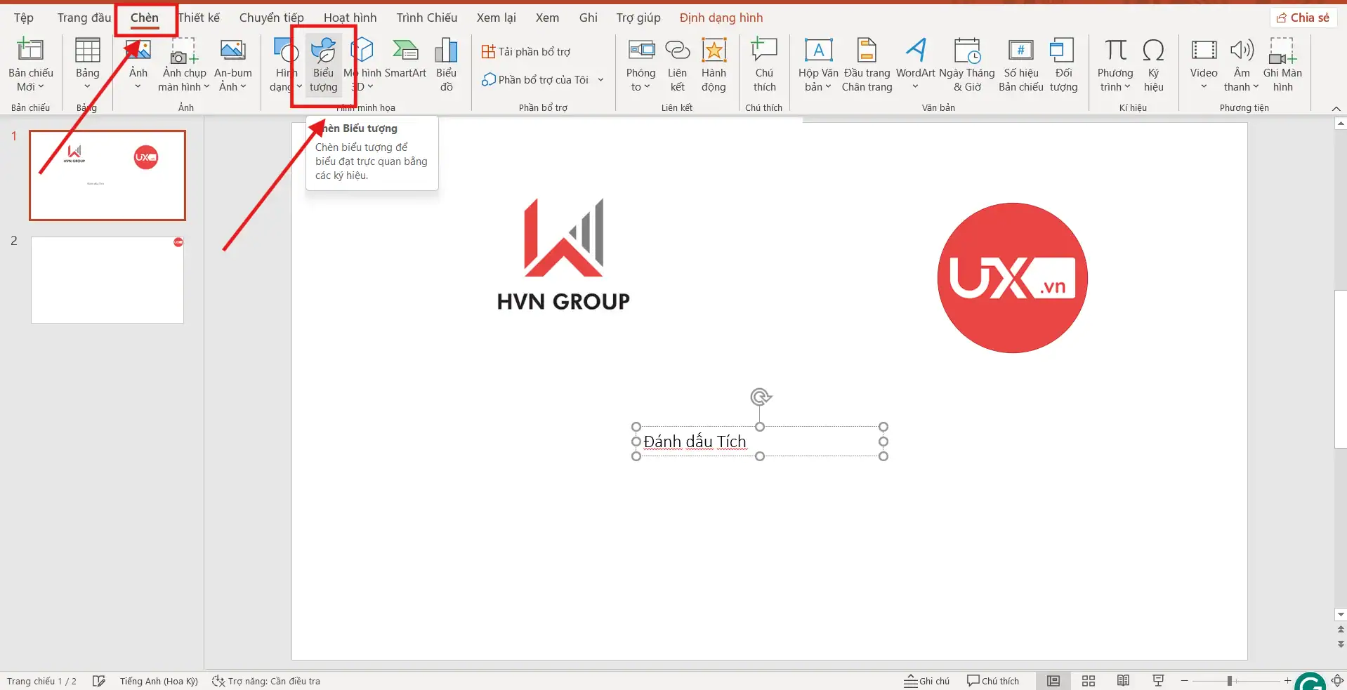 Chèn dấu tích sinh động bằng Icons