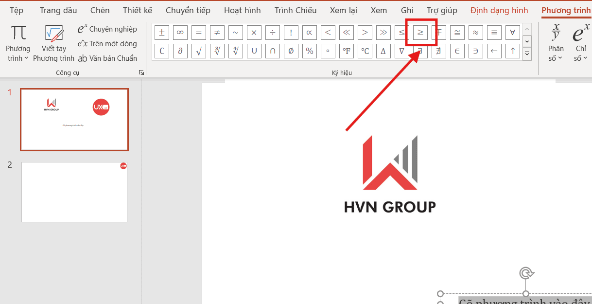 Chèn ký hiệu so sánh