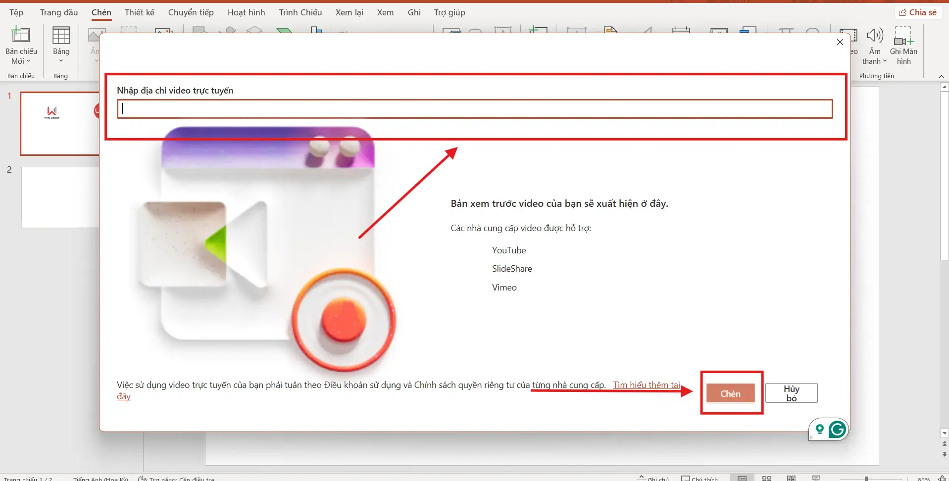 Chèn video trực tuyến lên Ppt