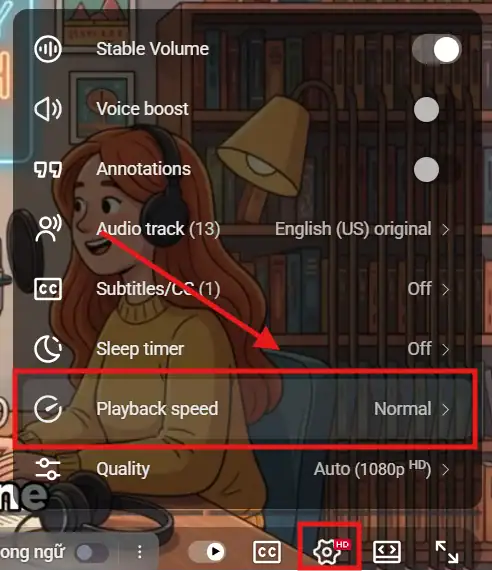 Chỉnh tốc độ trên YT