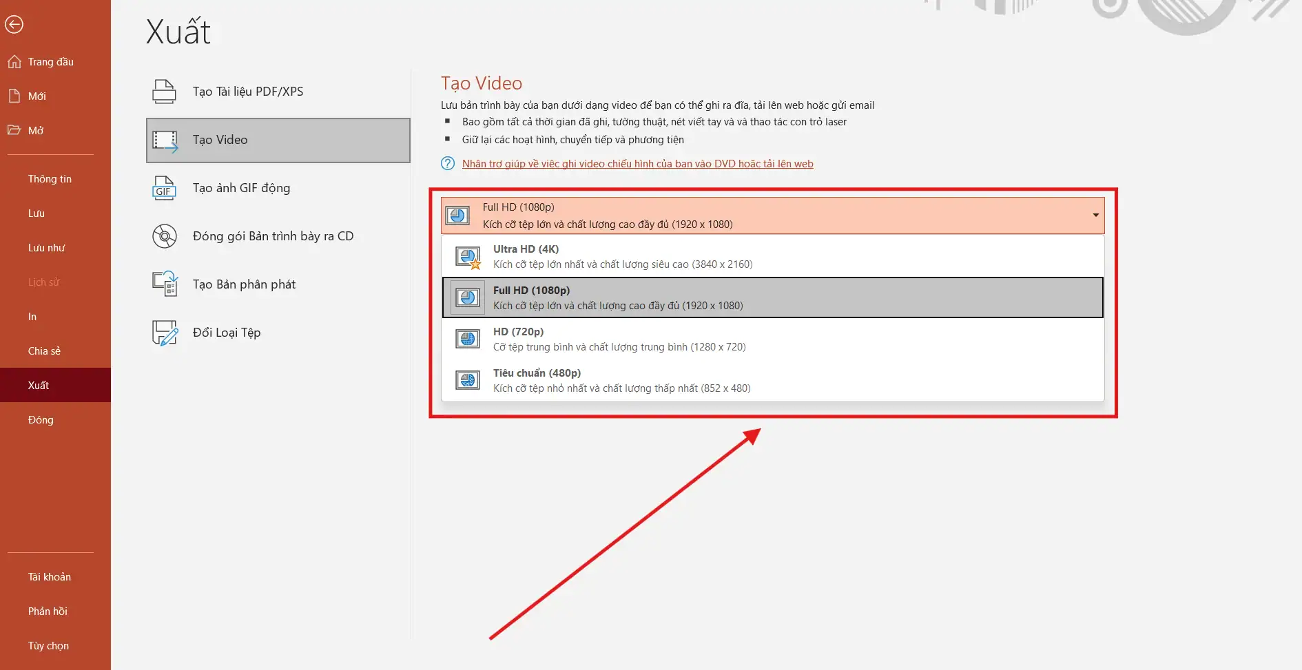 Chuyển PowerPoint sang video