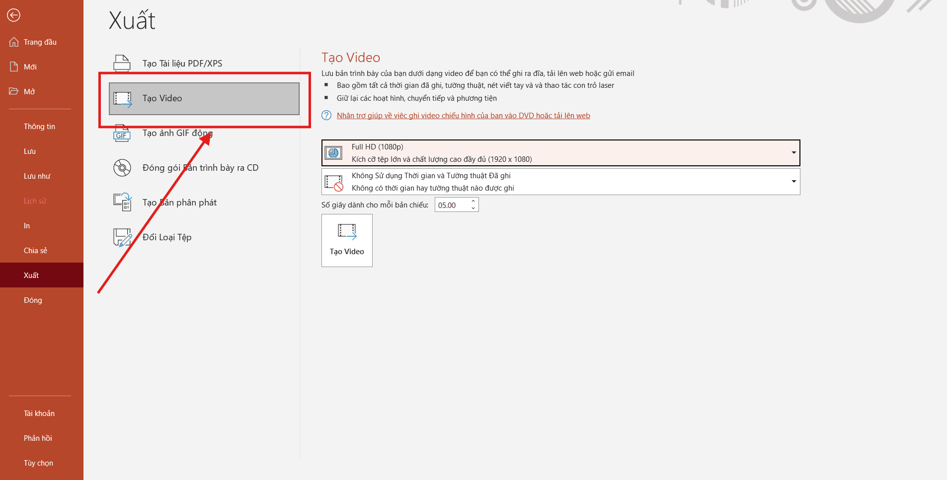 Chuyển Ppt sang video