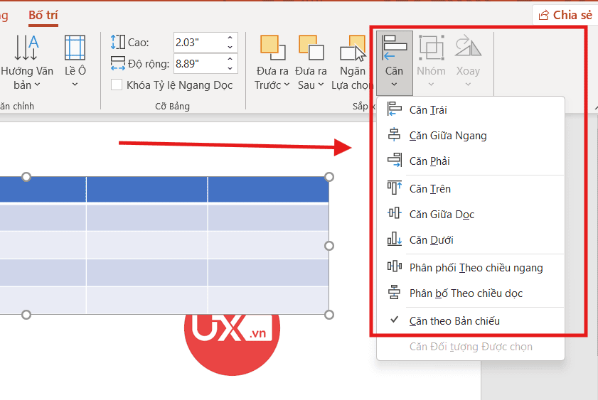 Định dạng bảng