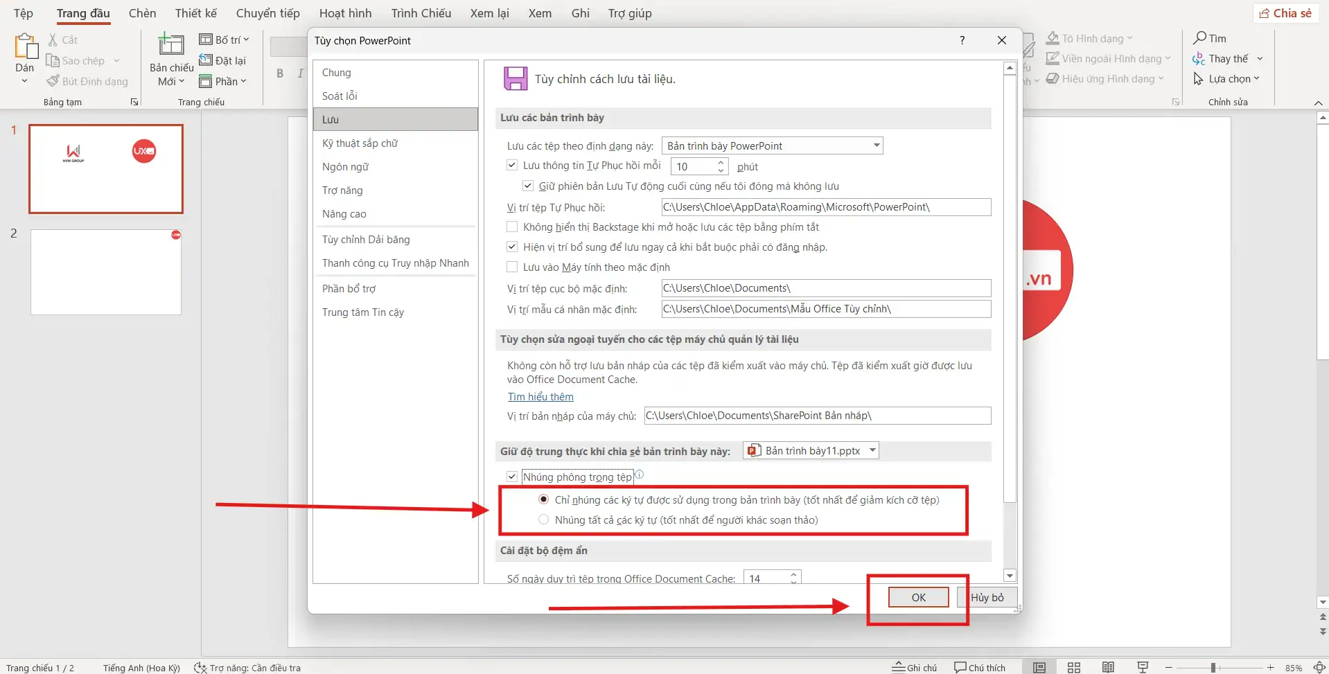 Gửi file PowerPoint không bị lỗi Font