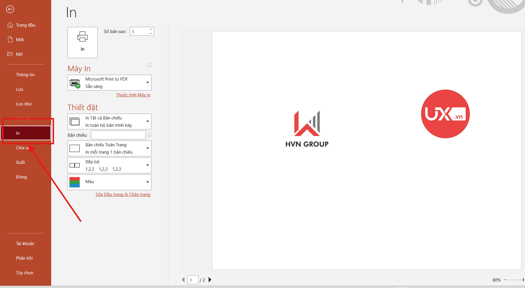 In 4 Slide 1 trang giấy