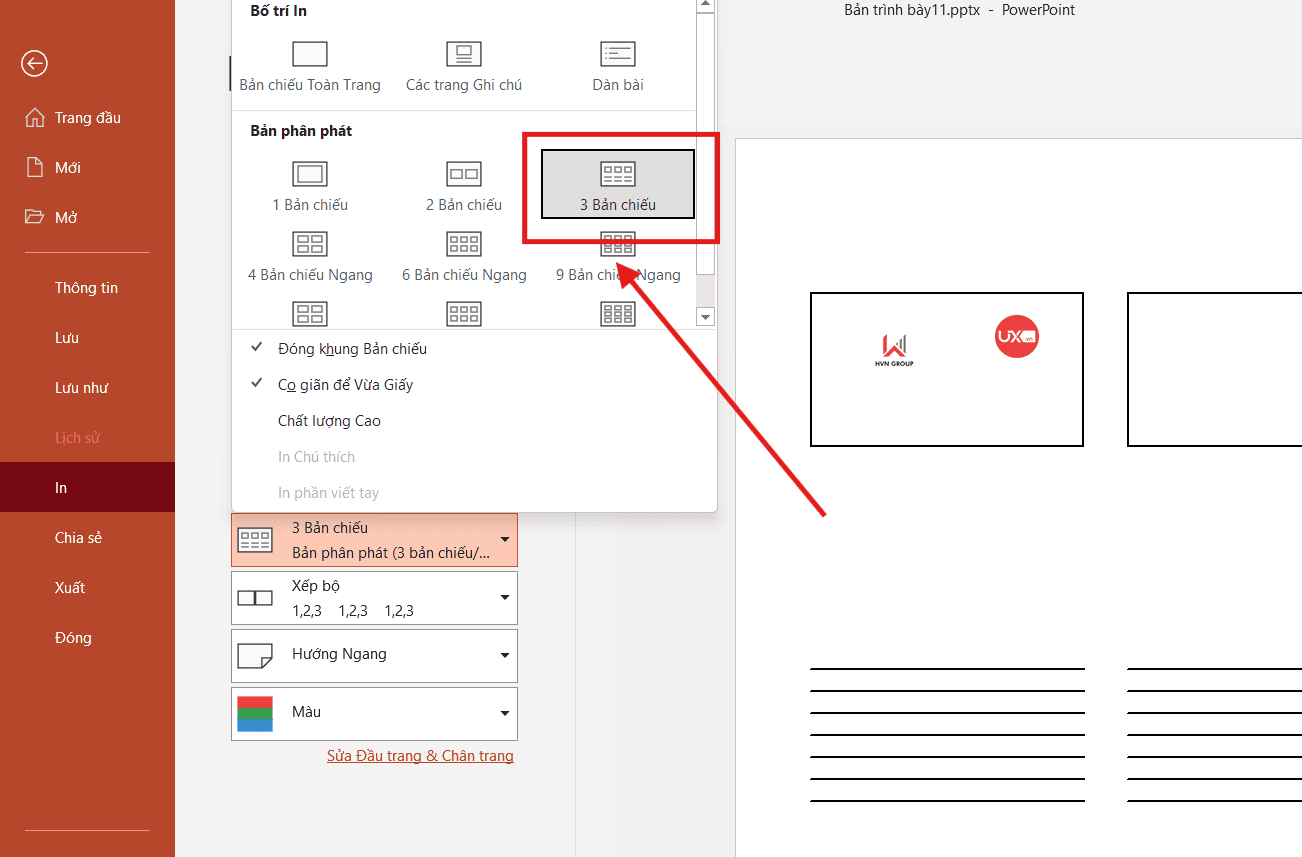In 4 Slides kèm dòng kẻ ghi chú