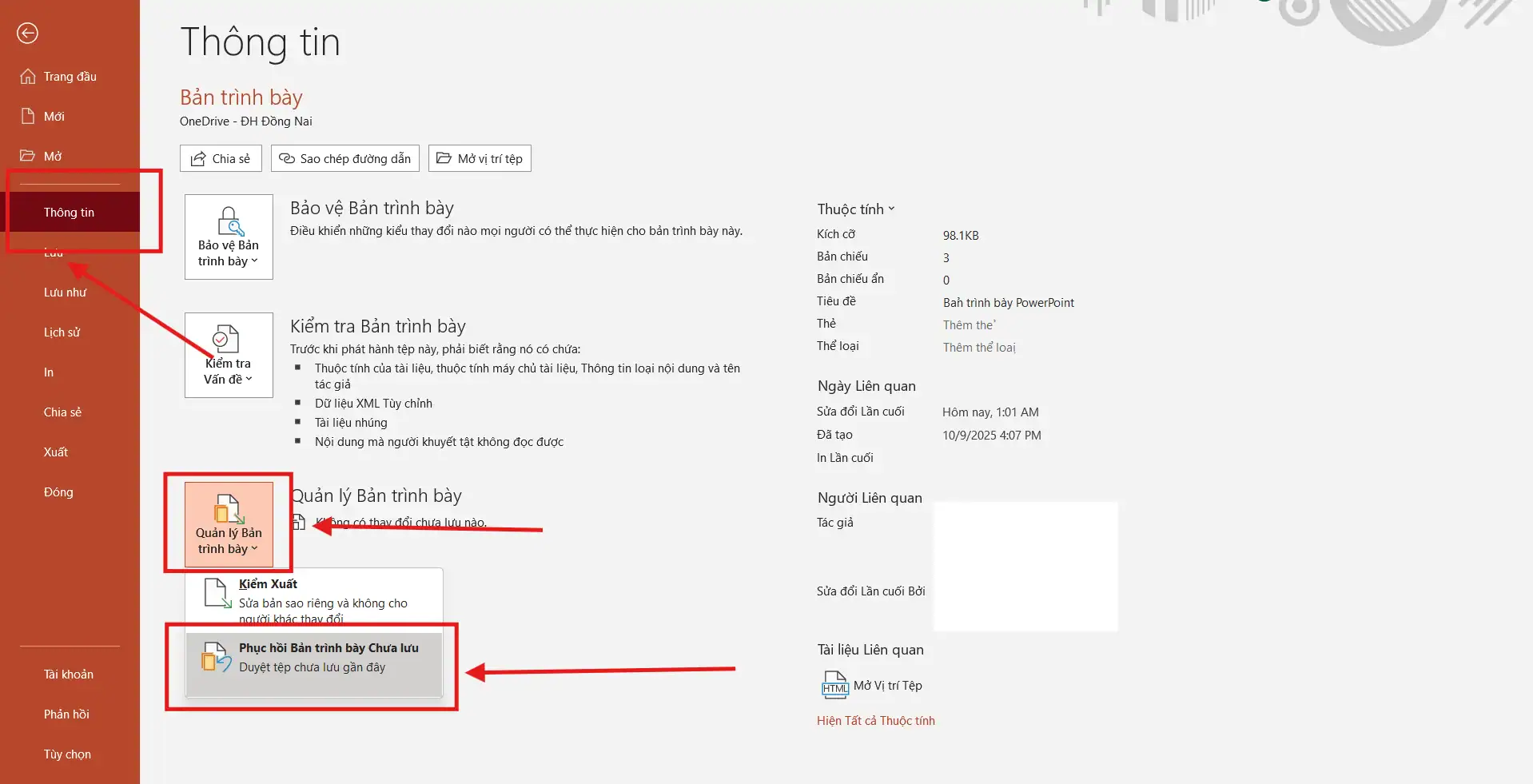 Khôi phục file chưa lưu