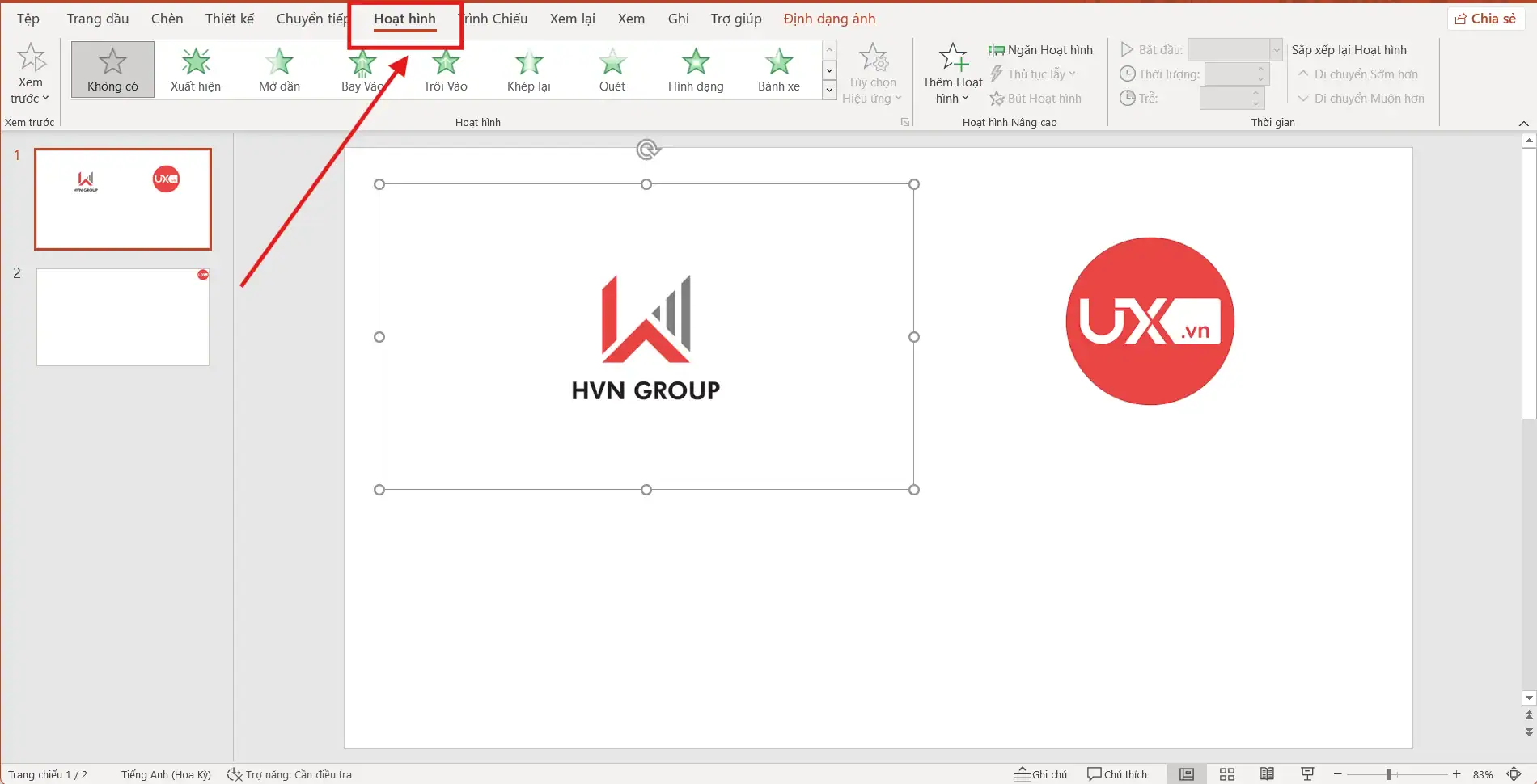 Sử dụng hiệu ứng di chuyển cơ bản