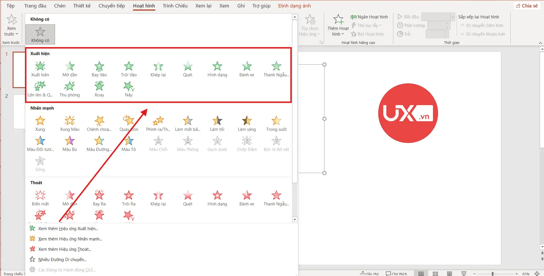 Sử dụng hiệu ứng di chuyển