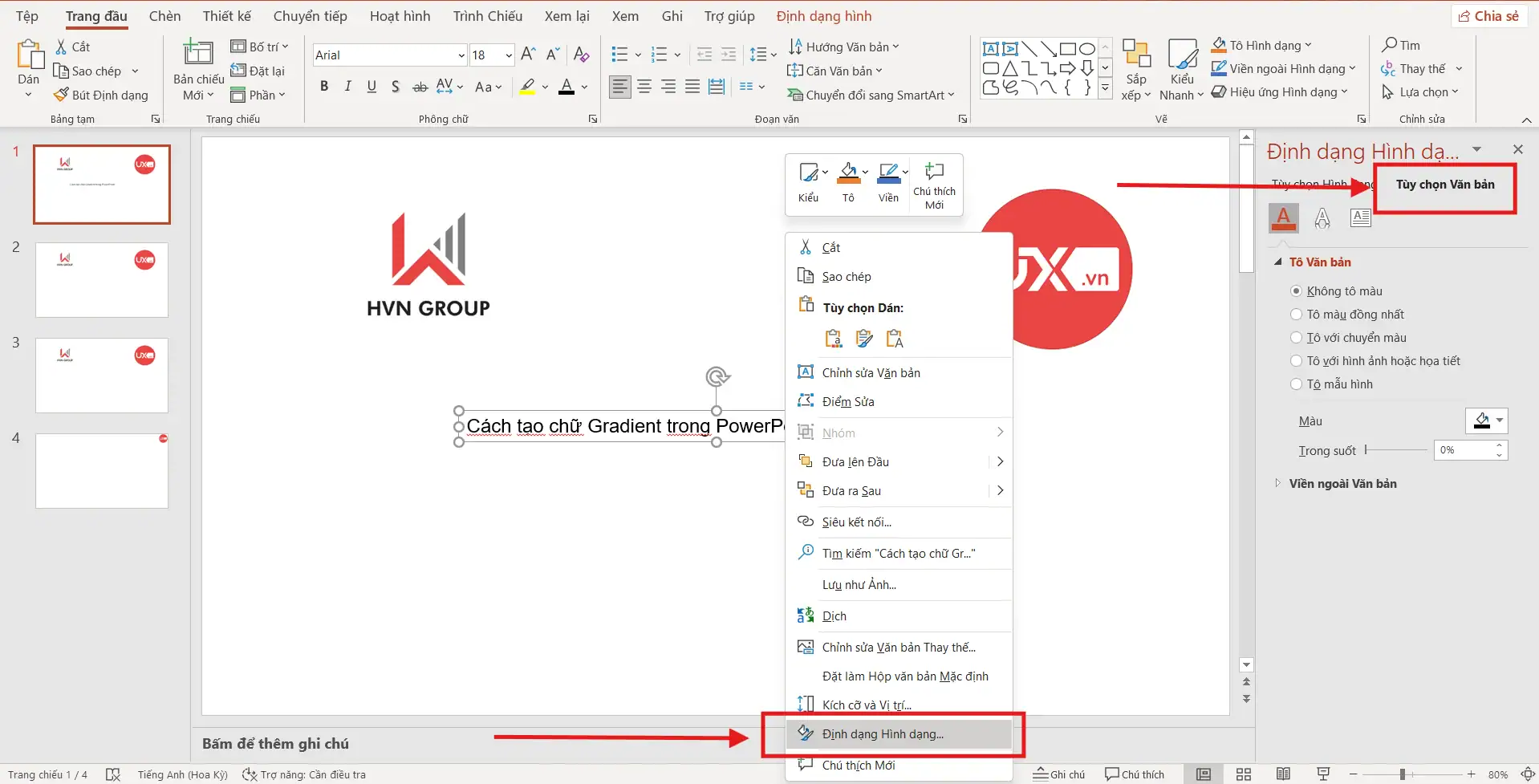 Tạo chữ Gradient trong PowerPoint