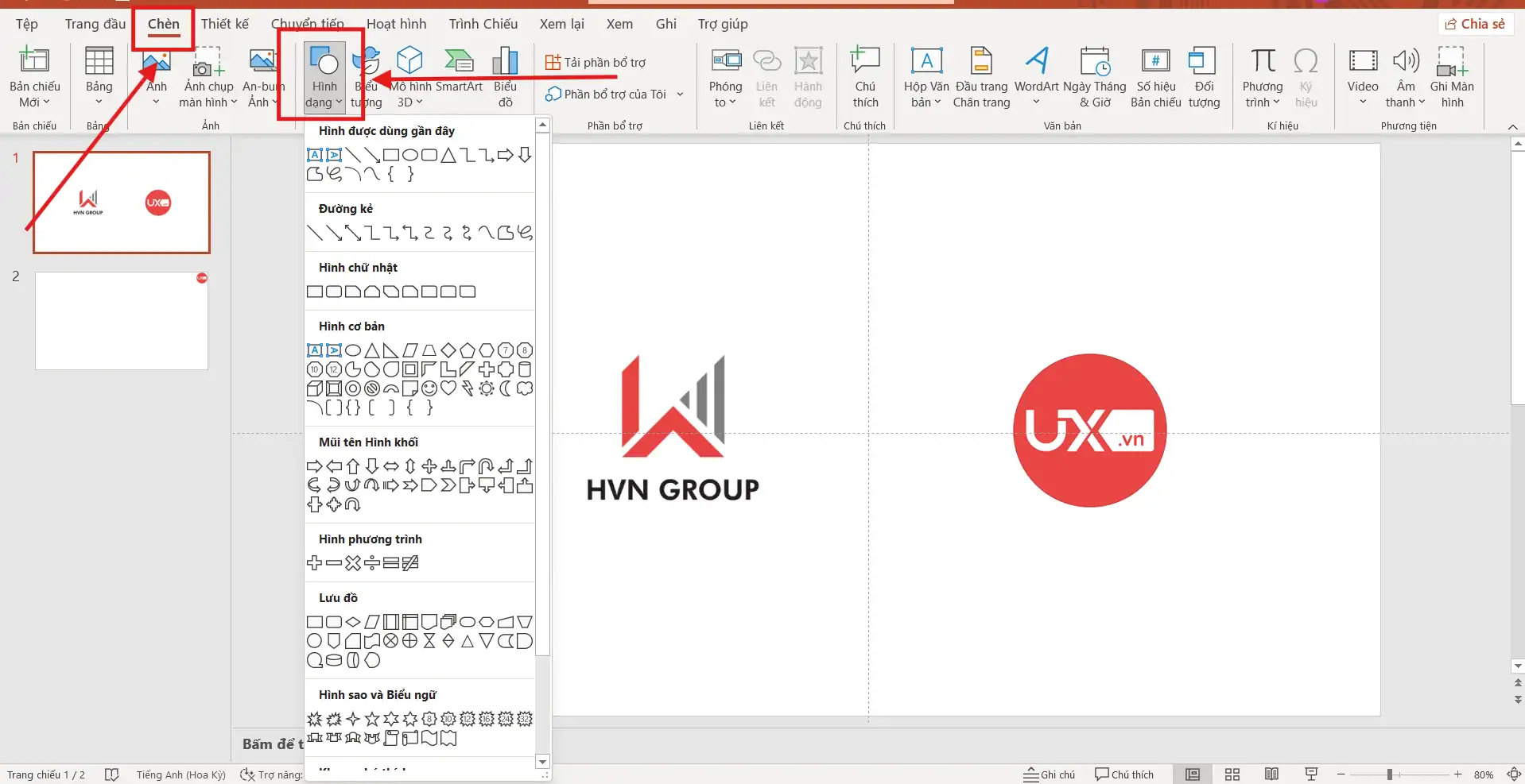 Tạo hiệu ứng chia đôi Slide bằng hình khối