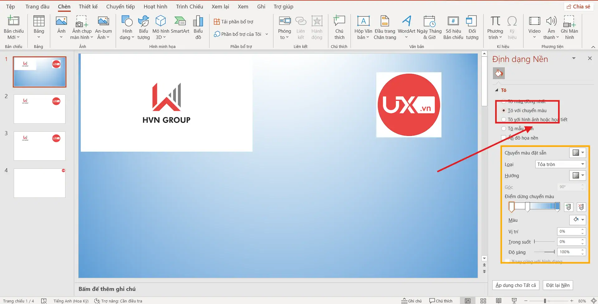 Tạo nền Gradient