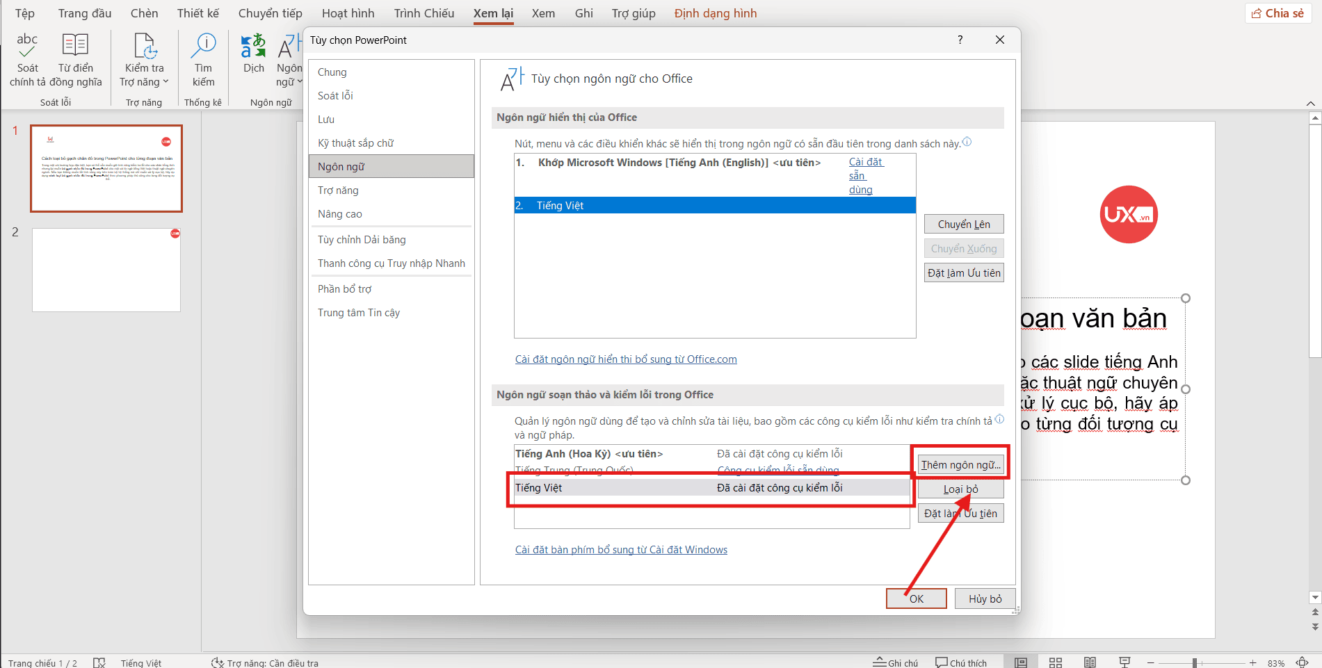 Thay đổi tiếng Việt