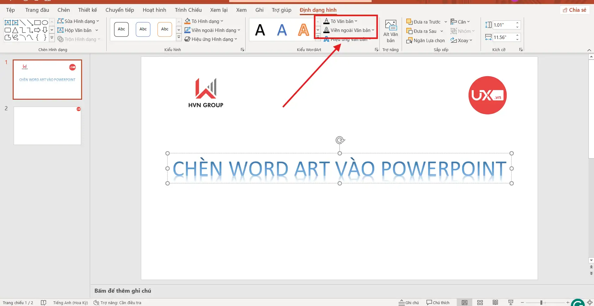Tùy chỉnh WordArt