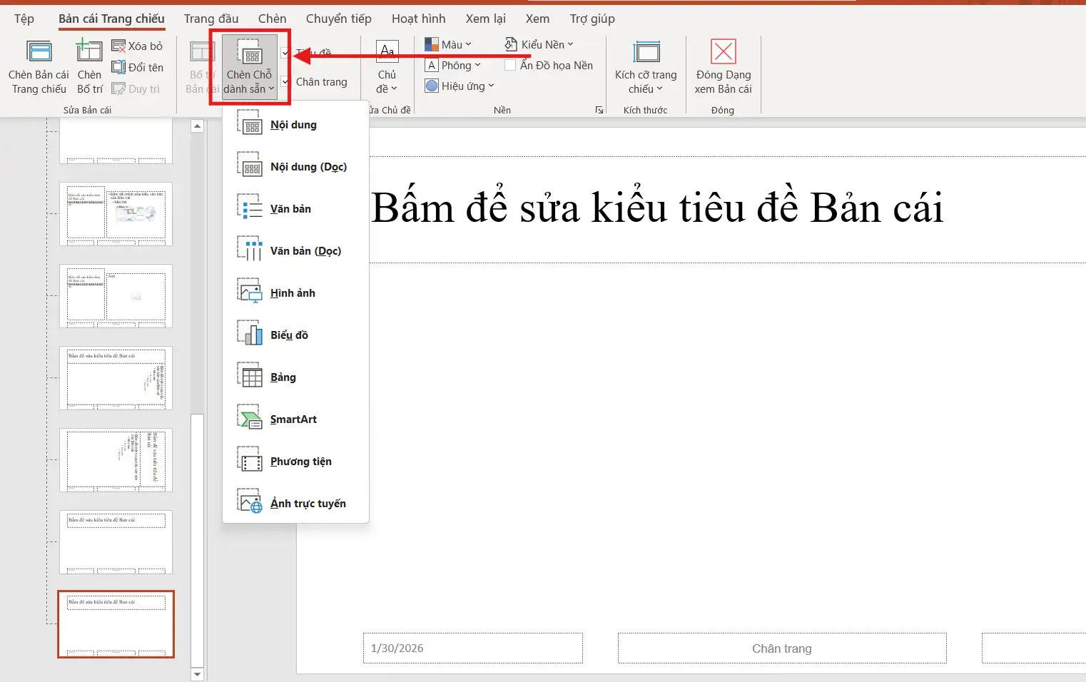 Bố trí các vùng chứa nội dung