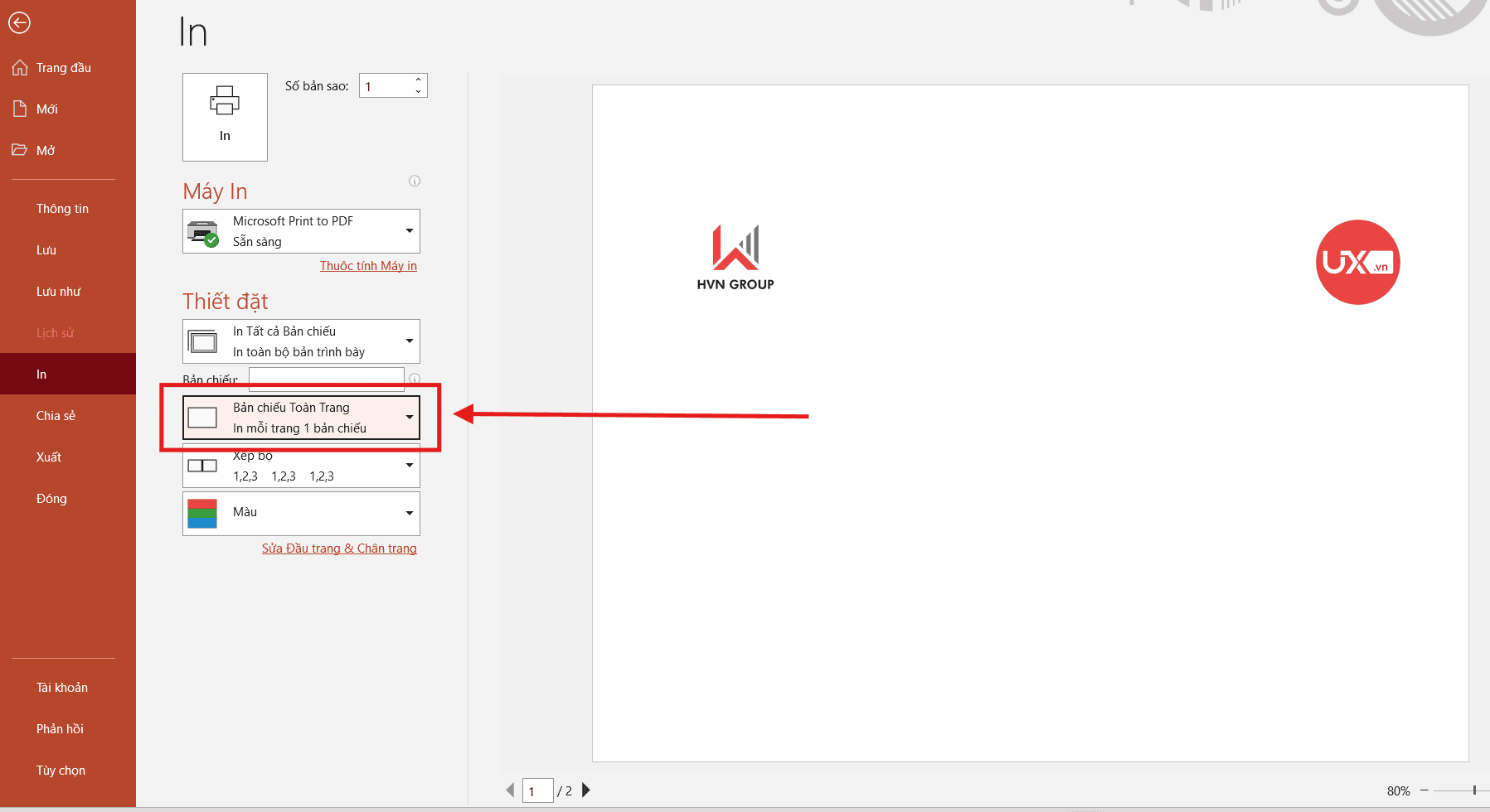 Cách in file PowerPoint mà không bị mất chữ