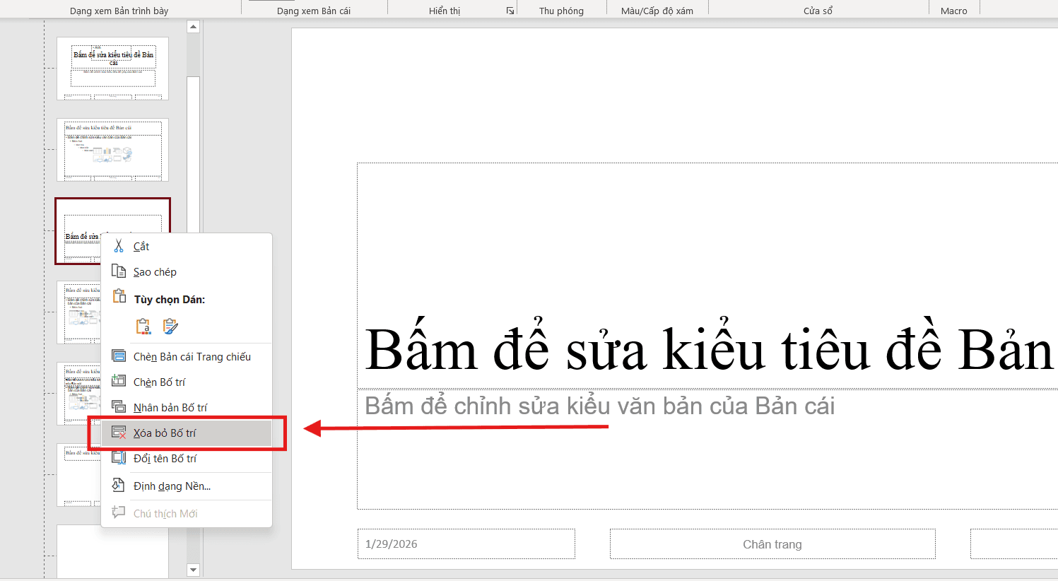 Cách xóa Layout trong PowerPoint