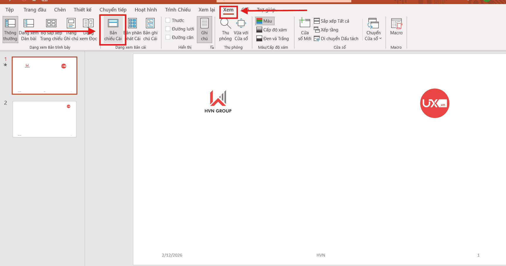 Can thiệp vào Slide Master