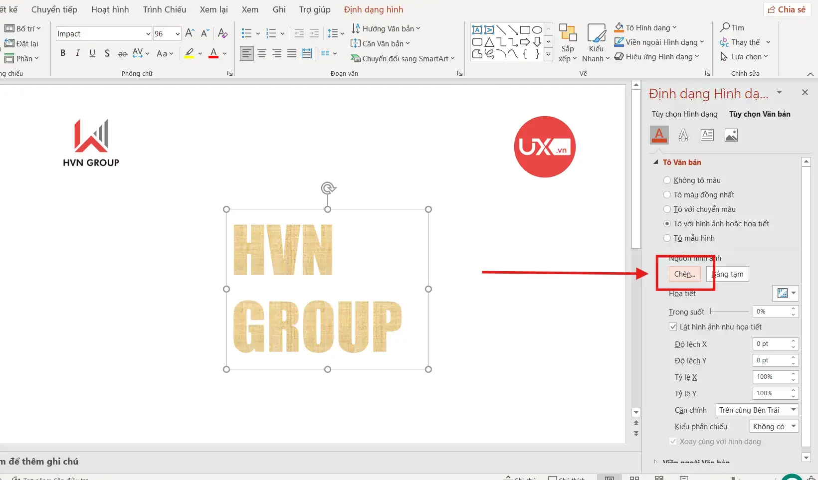Chèn ảnh vào chữ