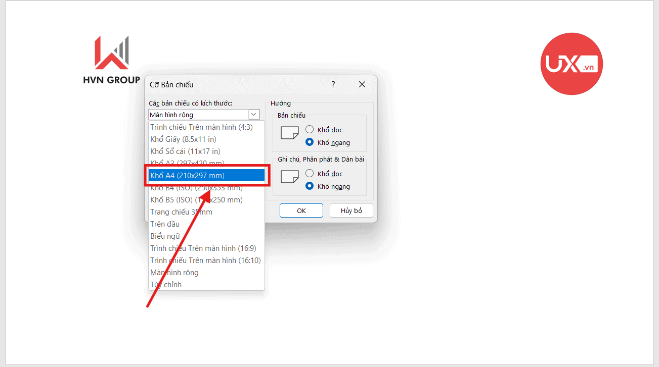 Chọn kiểu chỉnh khổ A4