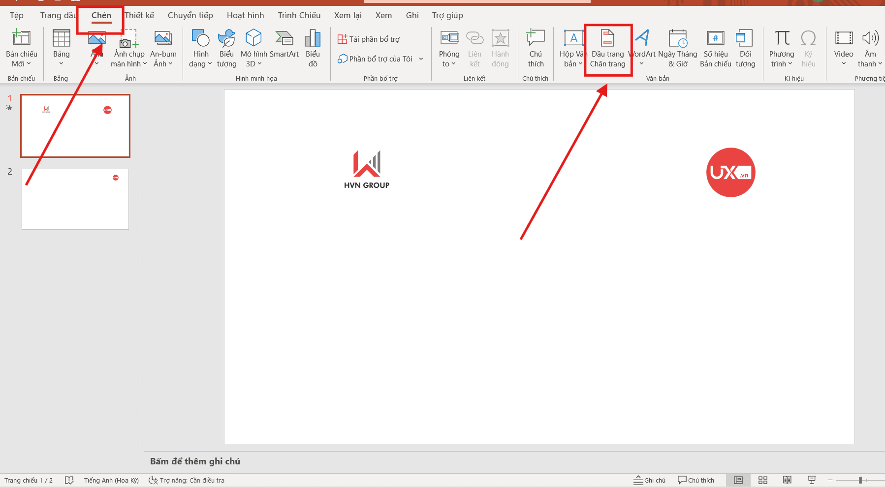 Điều chỉnh Header Footer