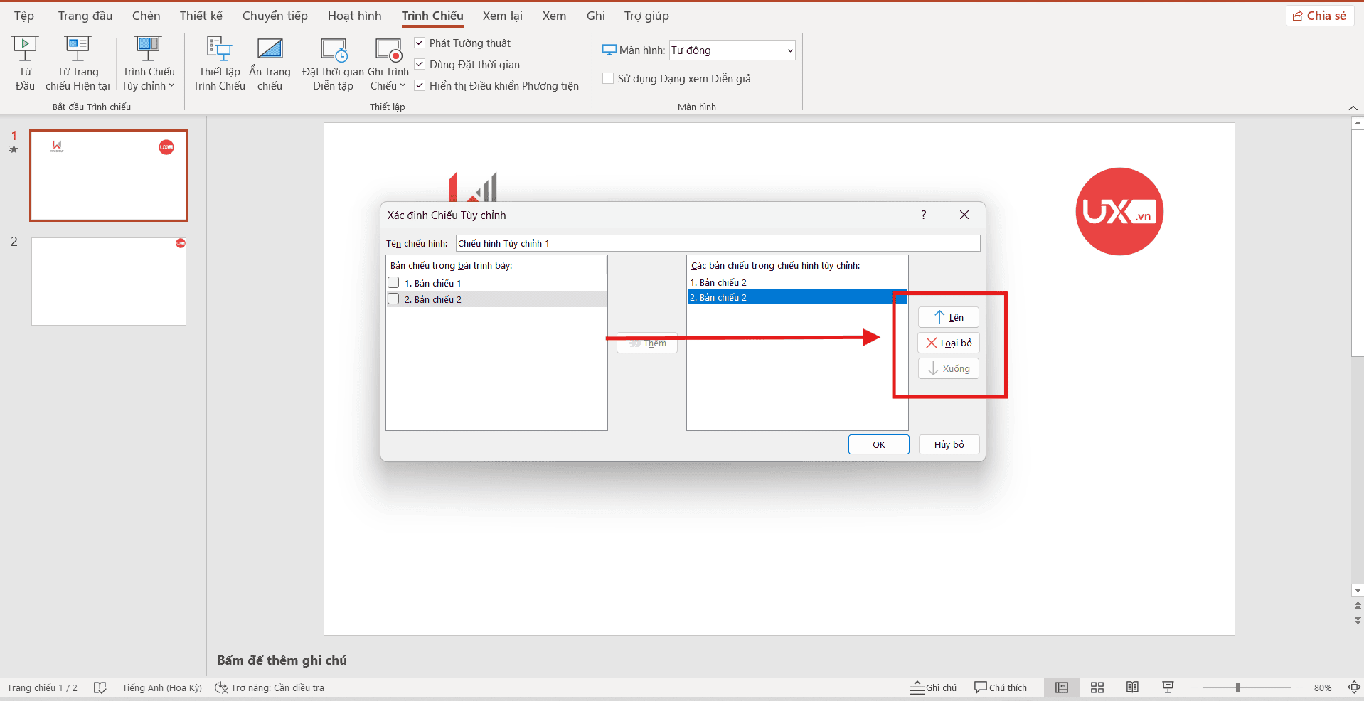 Dùng tính năng Custom Show