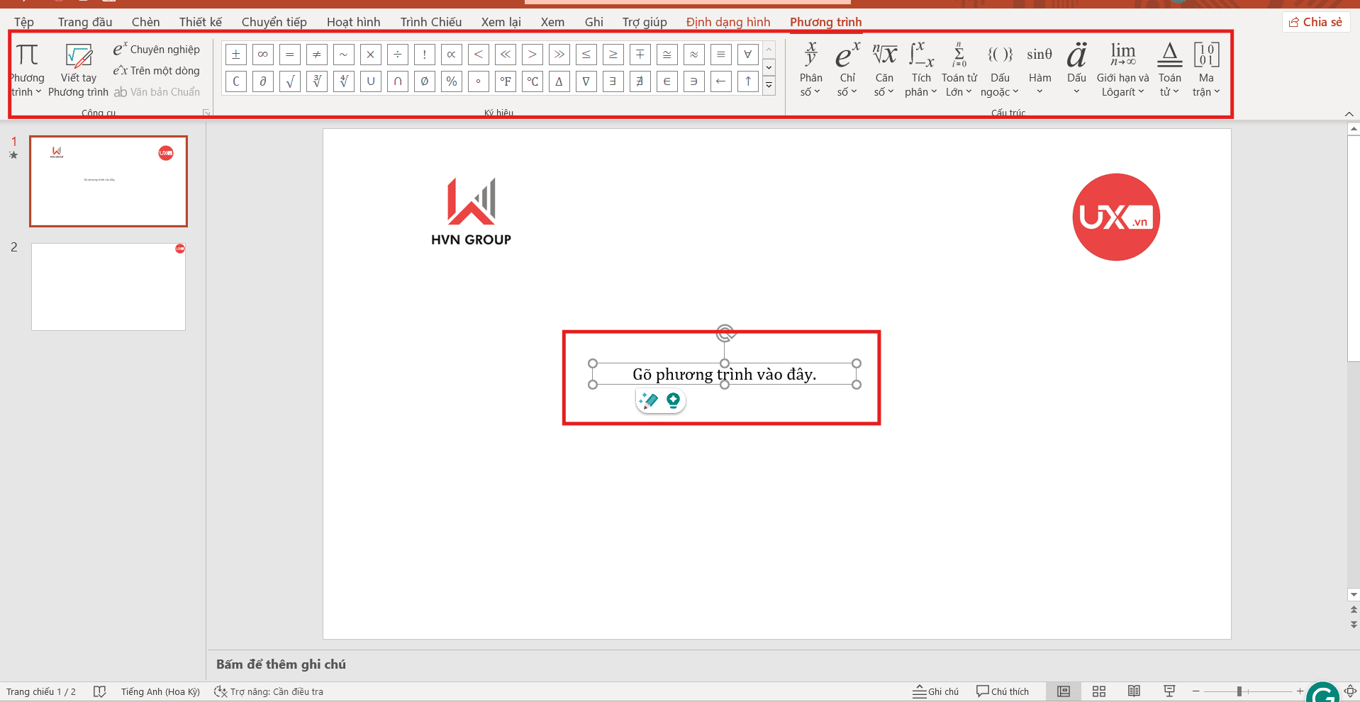 Kích hoạt chế độ phương trình