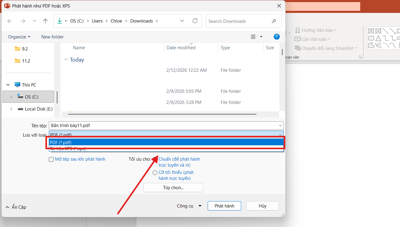 Lưu file dưới dạng PDF