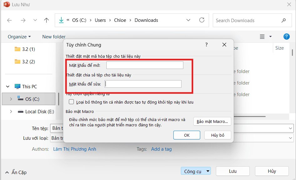 Phân quyền mật khẩu