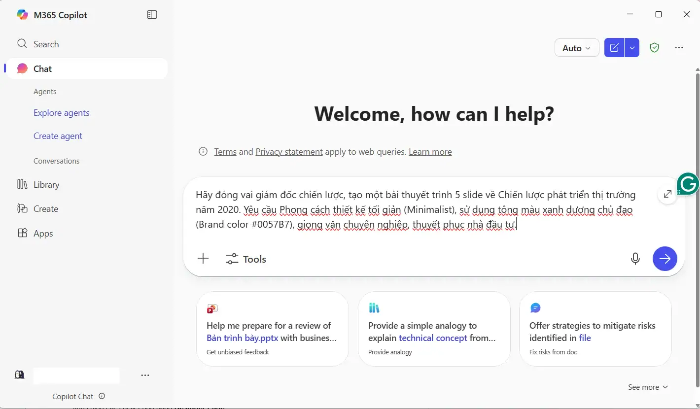 Sử dụng Copilot tạo Slide