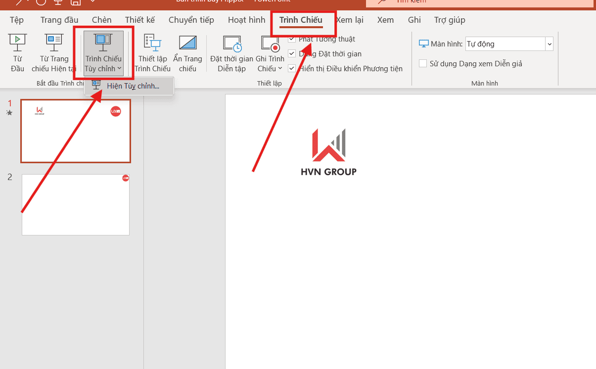 Sử dụng tính năng Custom Show