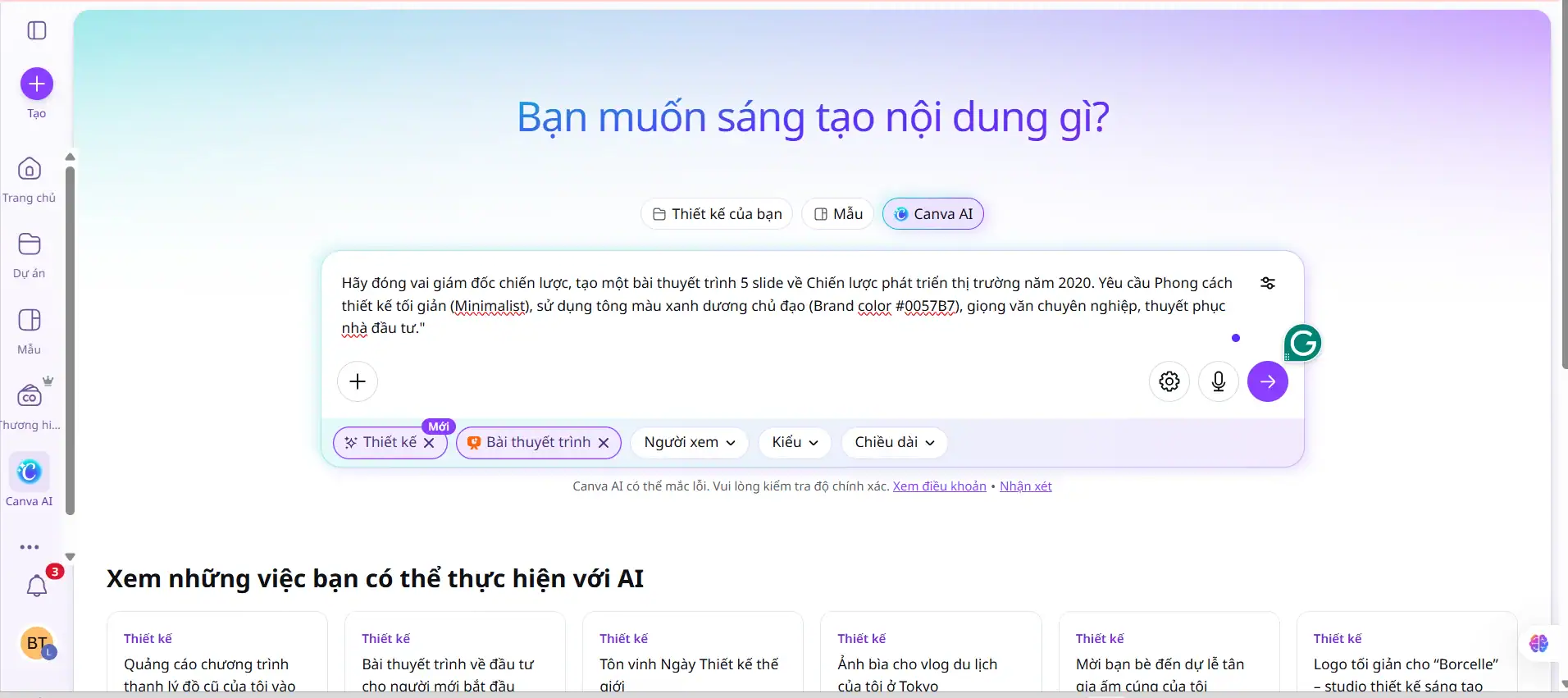 Tạo Slide bằng Canva AI