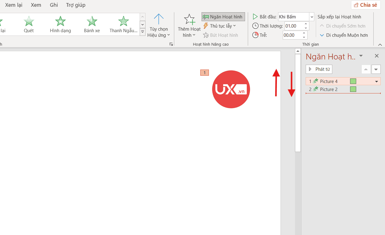 Thay đổi thứ tự hiệu ứng trong PowerPoint