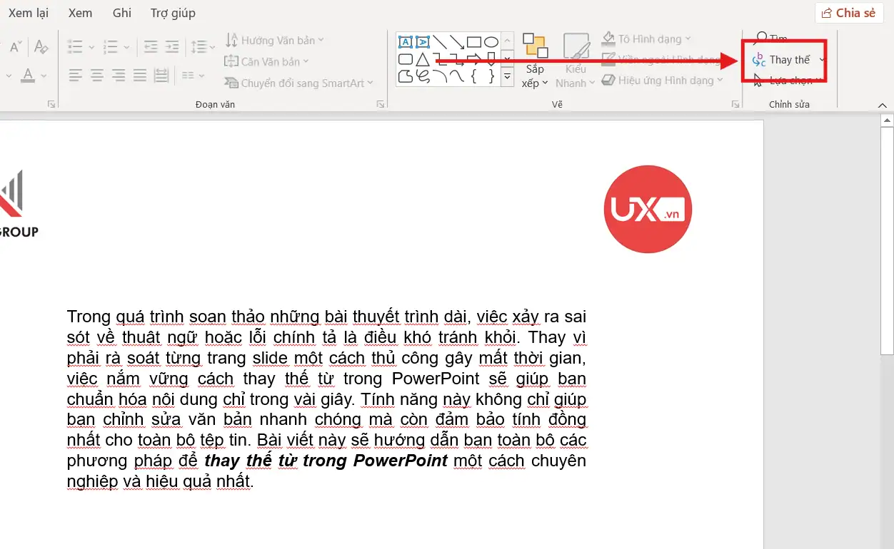 Thay thế từ trong Ppt