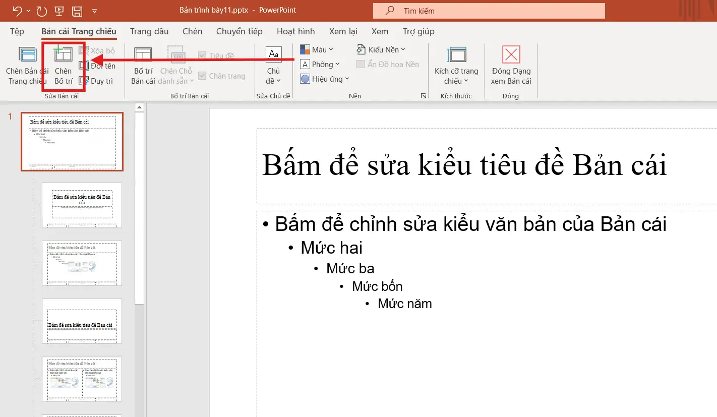 Thiết lập một trang bản chiếu mới